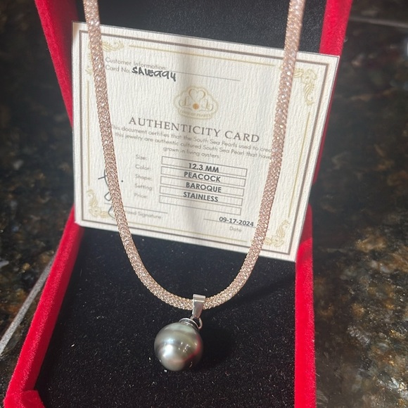 Genuine  SouthSea Pearl Baroque Necklace 12.3mm Peacock Stainless Steel - Picture 9 of 9